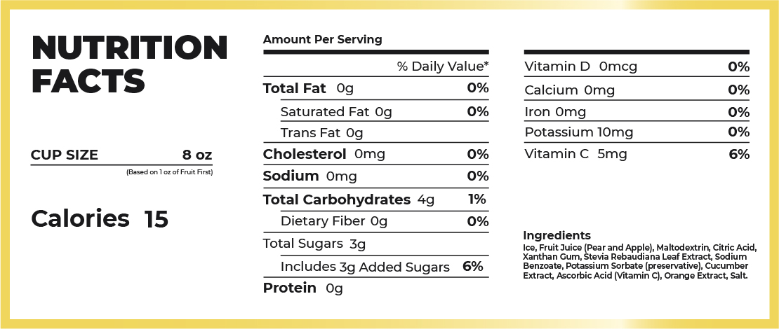 Shaved ice nutrition info for Kona Ice’s Fruit First