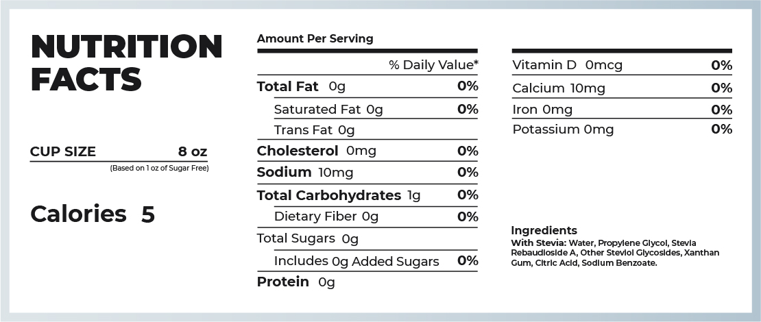 Kona Ice nutrition, ingredients, and calories for the Sugar Free Stevia blend.